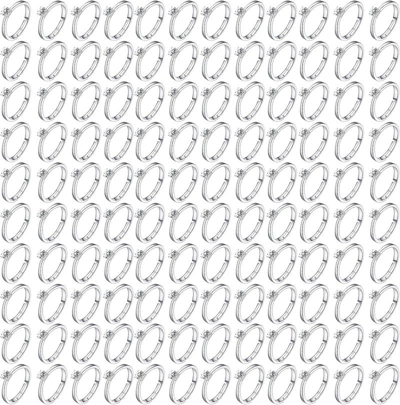 NEWITIN 120 Pieces Fake Rings Diamond Engagement Rings Silver Ring for Bridal Shower Party Game Wedding Table Decorations - Image 1